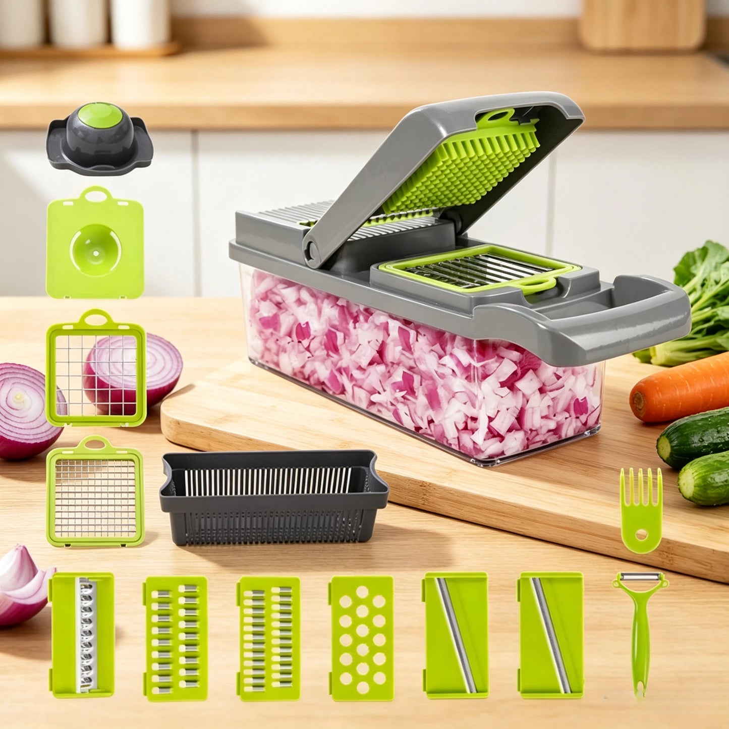 zspecial ®16-in-1 Vegetable Chopper Cutter & Mandoline Slicer with Container | Kitchen Gadget Pakistan