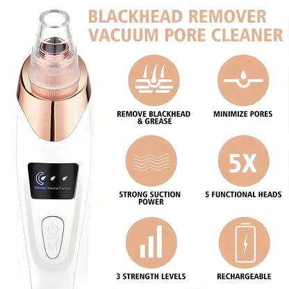 Rechargeable Blackhead Remover Face Vacuum Cleaner – Electric Nose Pore Cleaner & Acne Extractor for Women
